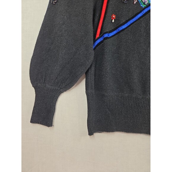 VTG Cedars Beaded Sequin Holiday Sweater Large Black Angora Silk 80s Party Glam - Picture 10 of 12